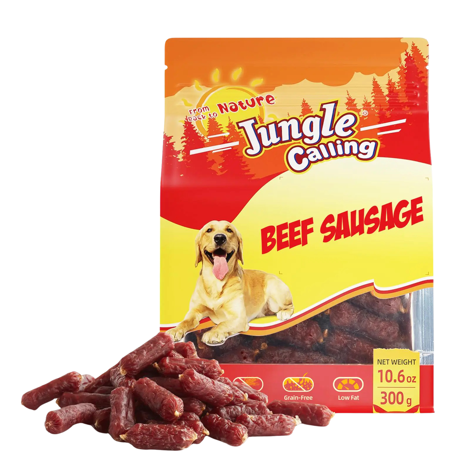 Jungle Calling Dog Treats Beef Sausage Dog Treats (Slow Roasted Beef Jerky Treats, Grain-Free, Soft Treats 10.6 oz)